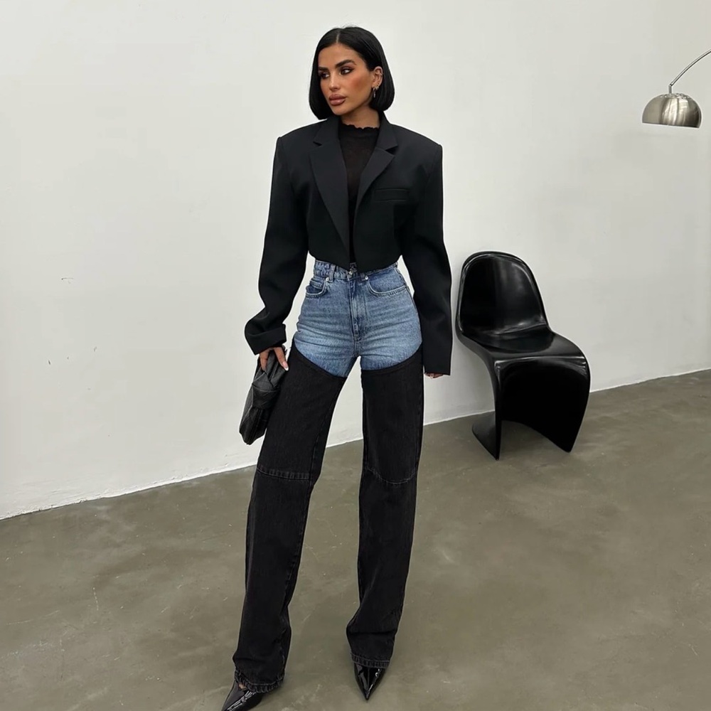 Stylish High Rise Black and Blue Jeans (Bicolor Chap Jeans)
